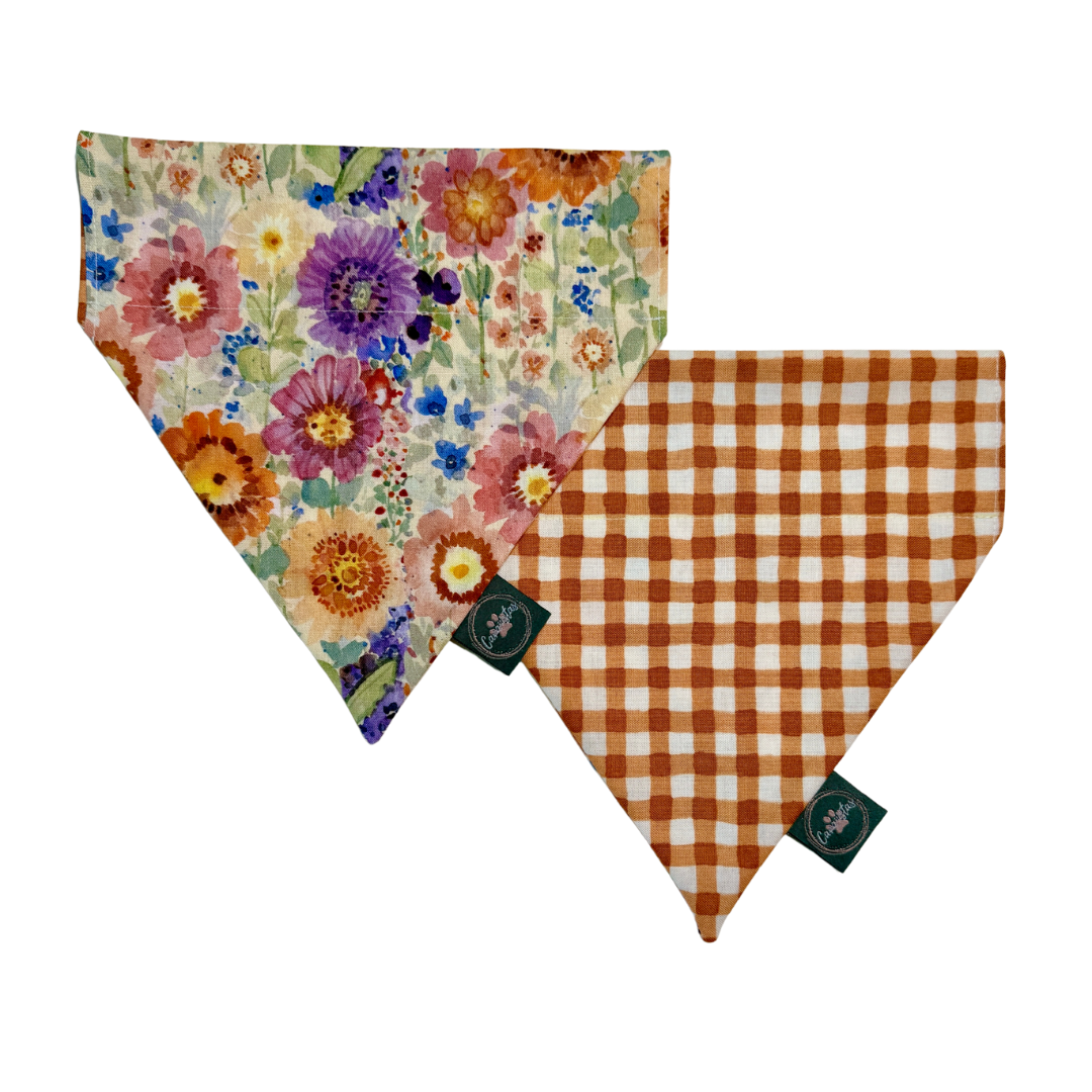 Intermission Wardrobe Change Reversible Bandana - Sunset Bouquet & Pumpkin Gingham
