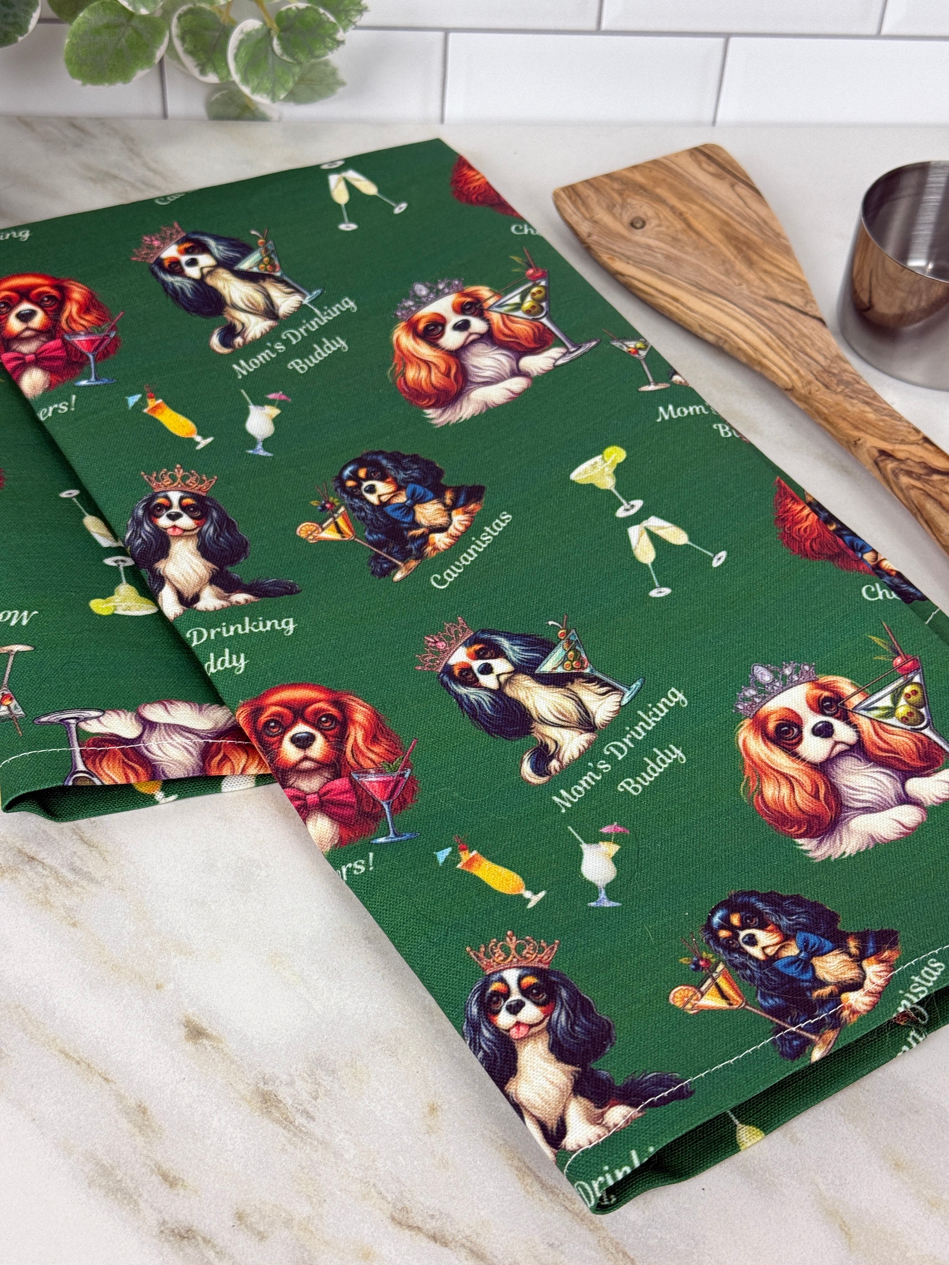 "Mom's Drinking Buddy" Cavalier Tea Towel