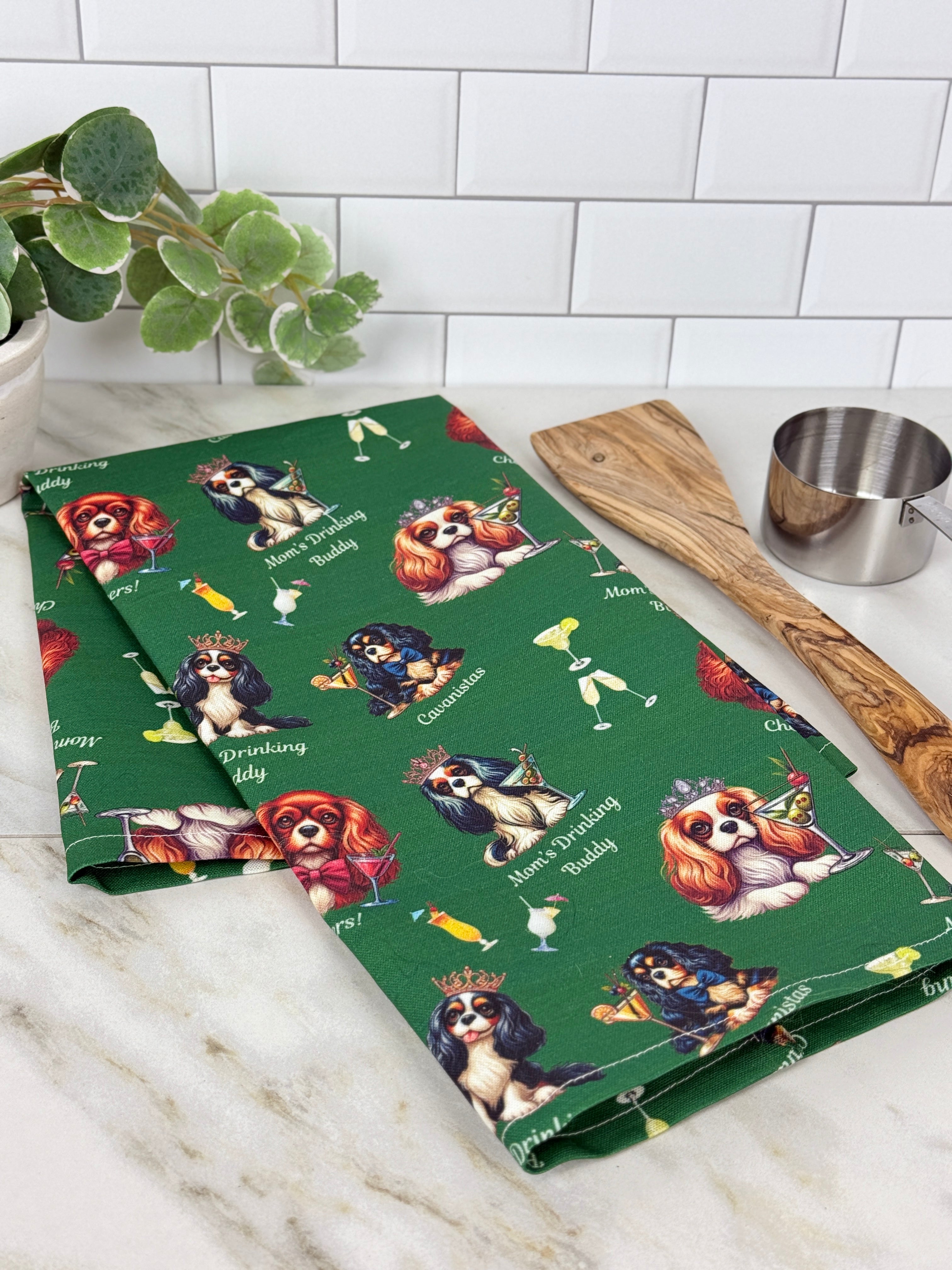 "Mom's Drinking Buddy" Cavalier Tea Towel