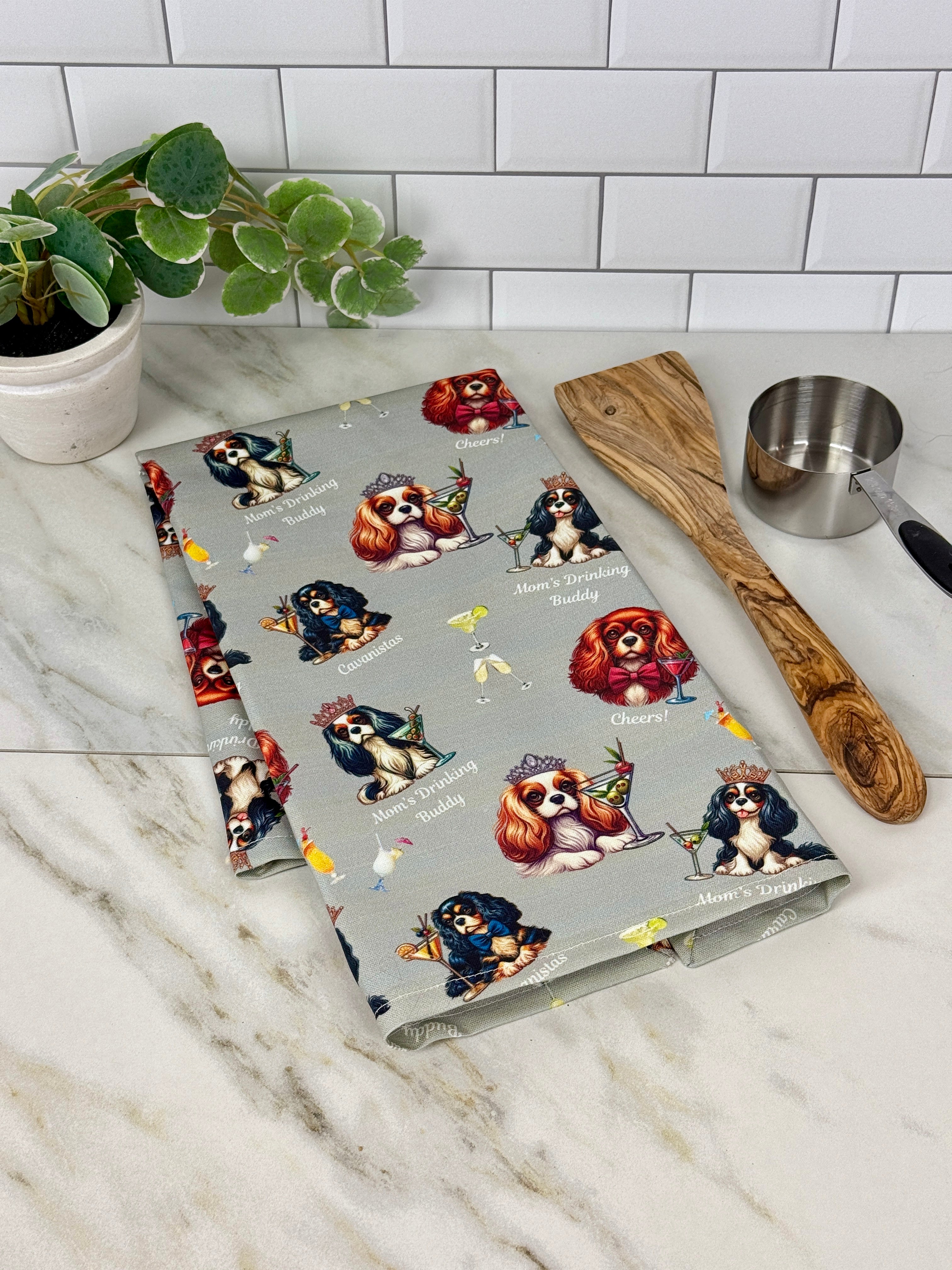 "Mom's Drinking Buddy" Cavalier Tea Towel