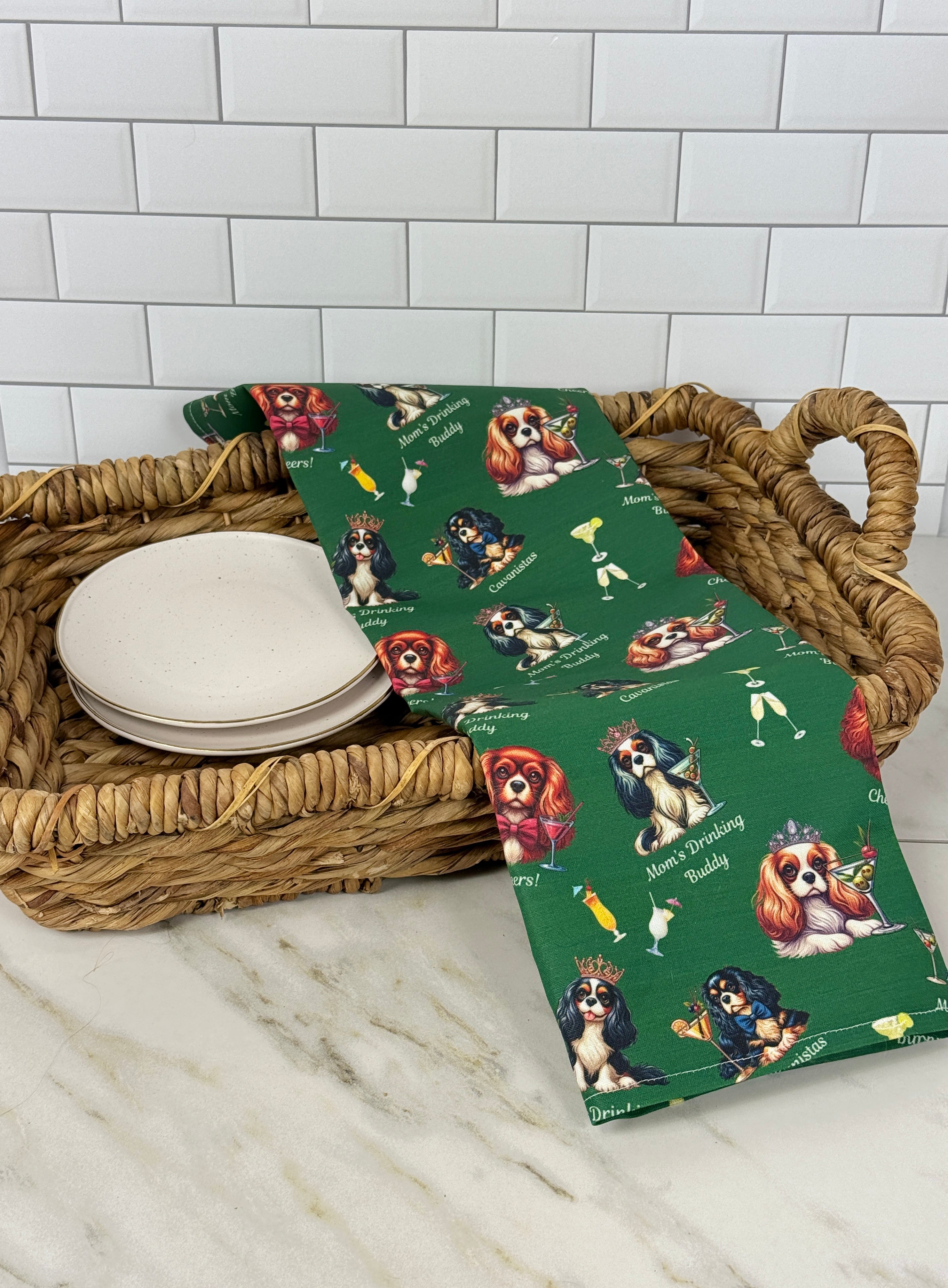 "Mom's Drinking Buddy" Cavalier Tea Towel