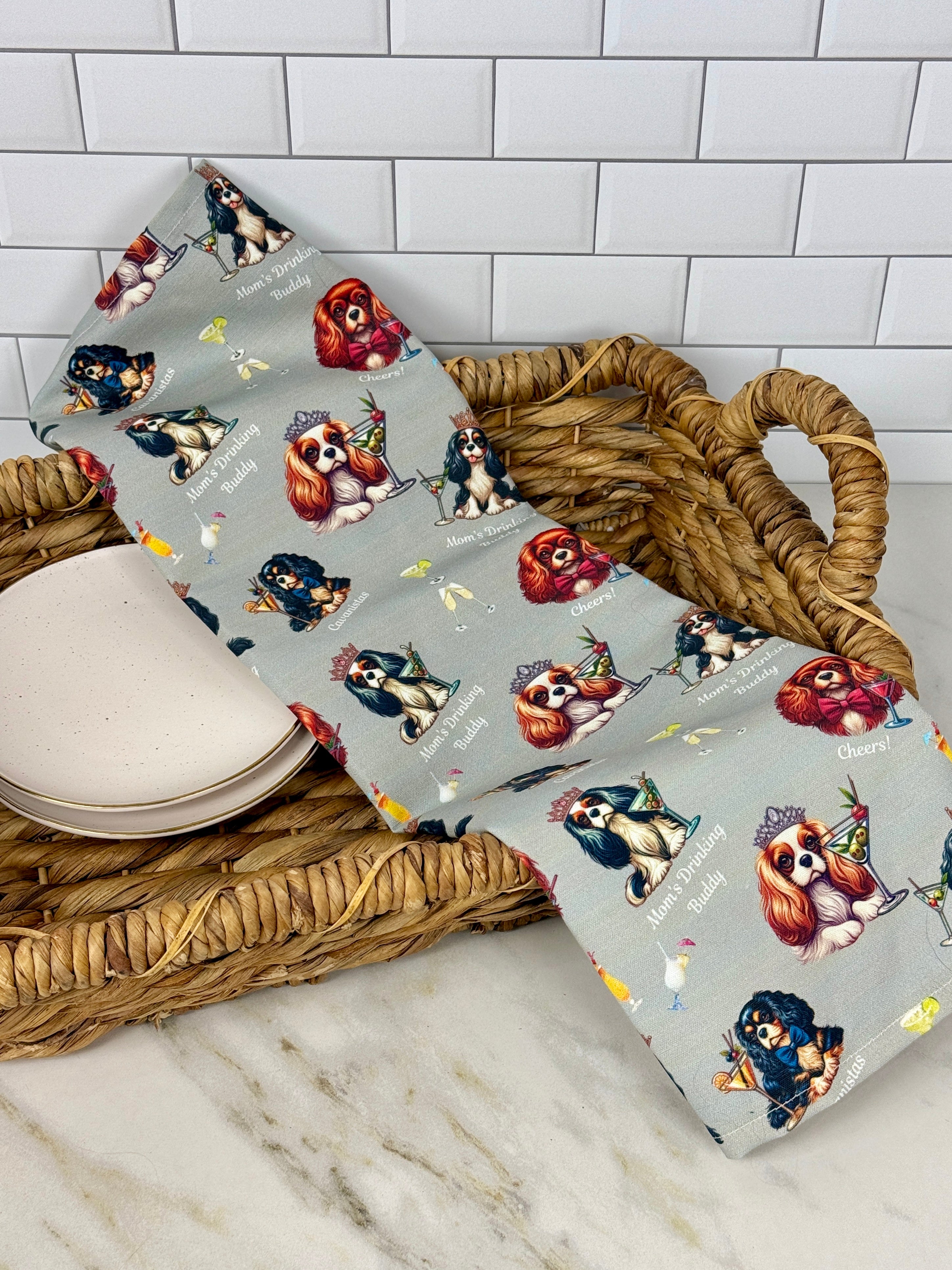 "Mom's Drinking Buddy" Cavalier Tea Towel